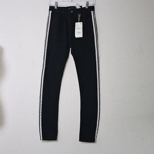 Zara TRF Black Skinny High Waist Jeans Side Stripe Size 36 / 4 NWT